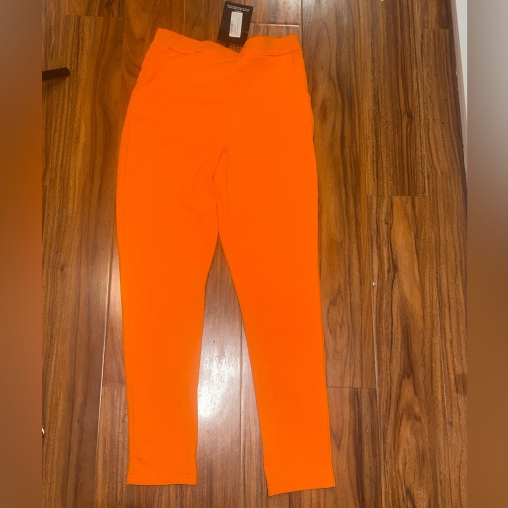 NWT plt prettylittlething Vibrant Orange crepe skinny slim fit pants